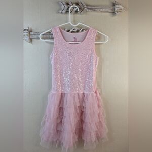 Girls 10/12 Place Glittery Pink Layered Dress
